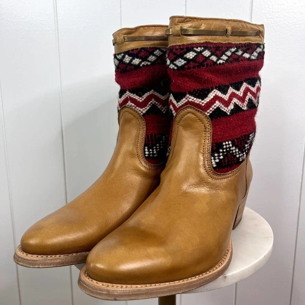 NIB Cobra Society‎ Otto Ankle Boots in Red Madder Root Kilim SZ 42